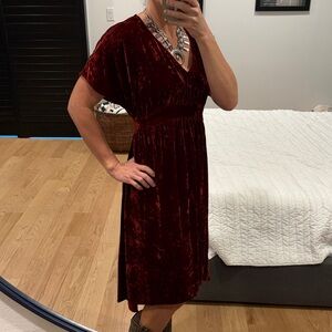 CAbi Crushed Red Velvet Midi Dress